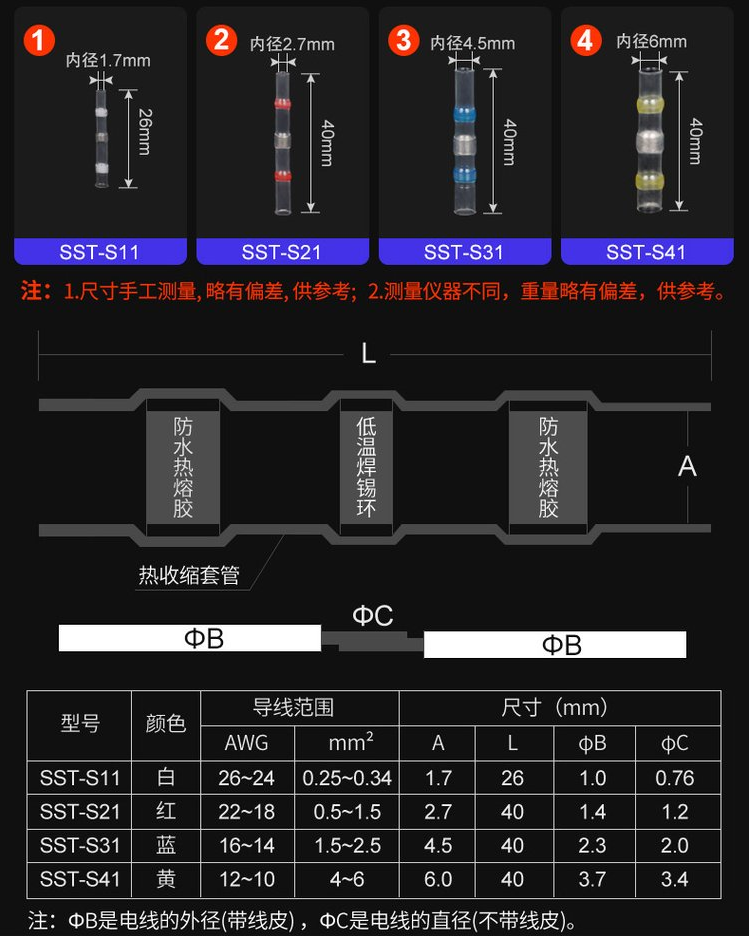 热缩焊锡中接管规格表